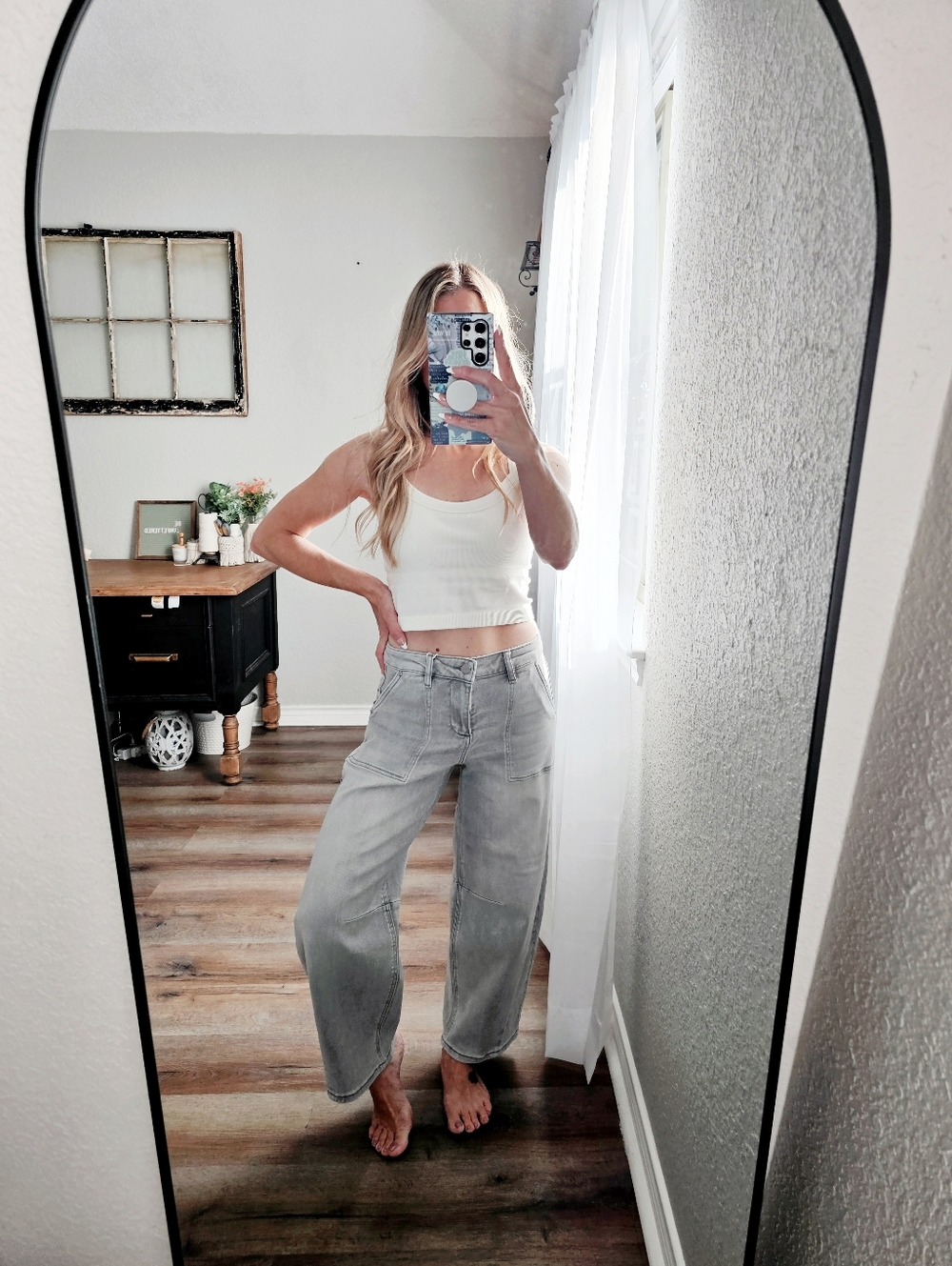 RISEN High Rise Slouchy Barrel Jeans Grey Stretch Neutral Ankle Various NEW - Picture 2 of 15